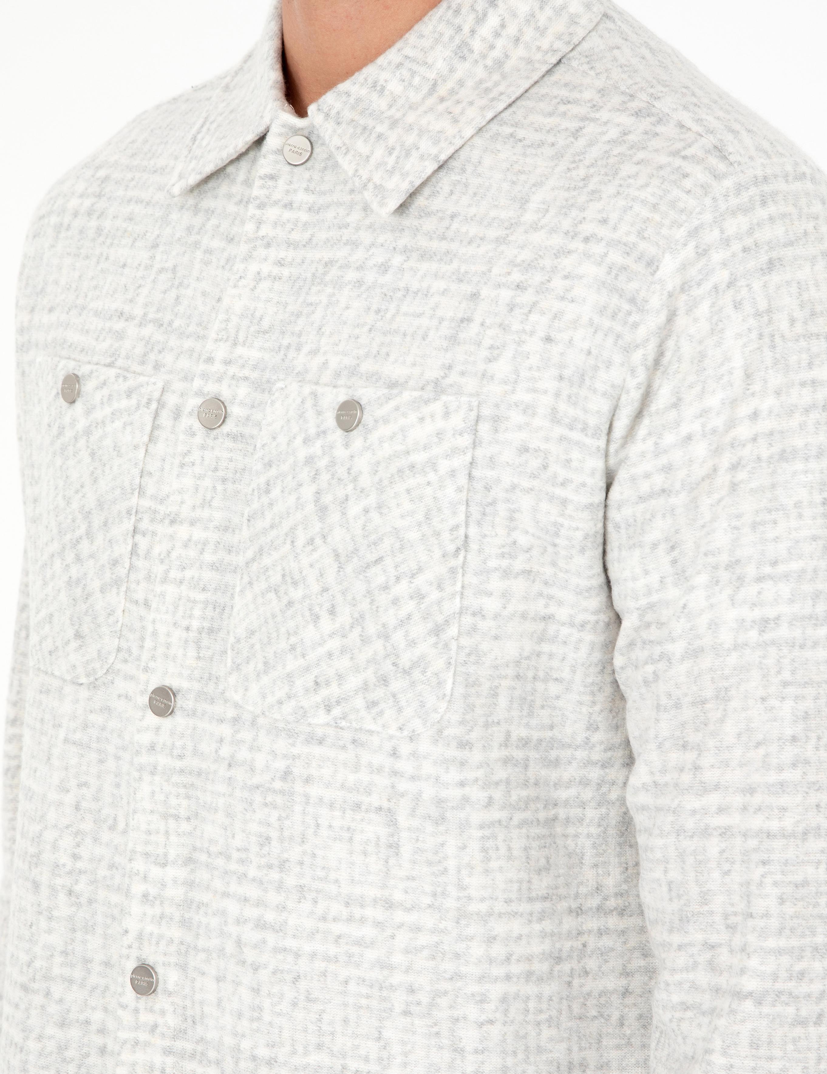 Açık Gri Klasik Yaka Çift Cepli Regular Fit Örme Gömlek Ceket