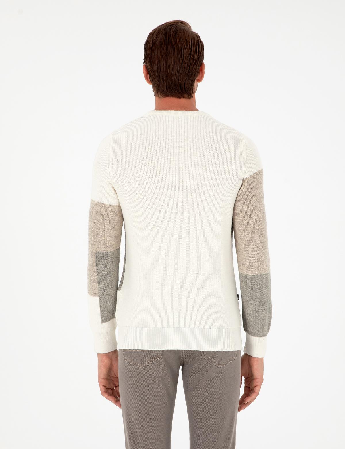 Ekru Slim Fit Bisiklet Yaka Triko Kazak - 50296454006