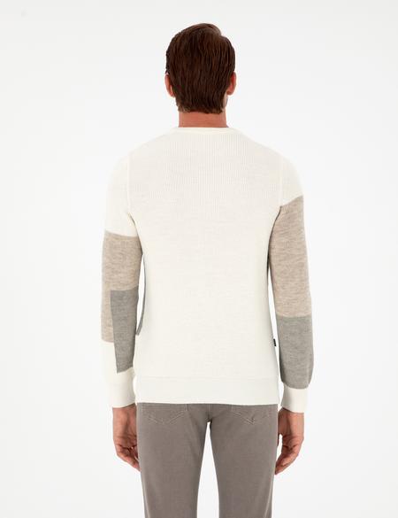 Ekru Slim Fit Bisiklet Yaka Triko Kazak - 50296454006