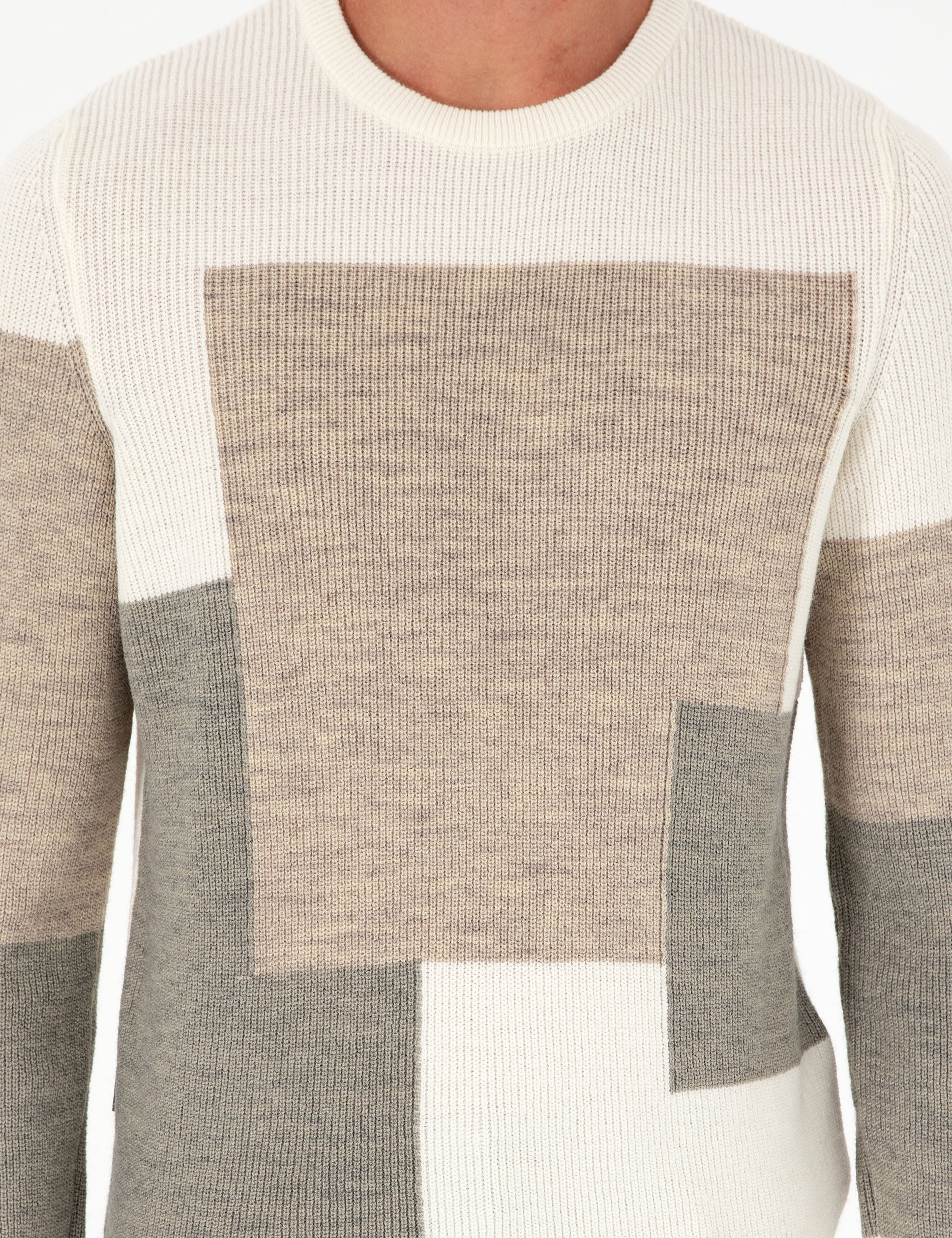 Ekru Slim Fit Bisiklet Yaka Triko Kazak
