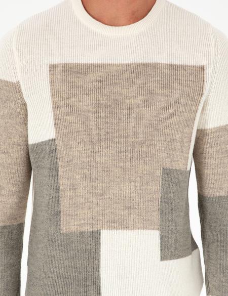 Ekru Slim Fit Bisiklet Yaka Triko Kazak - 50296454006