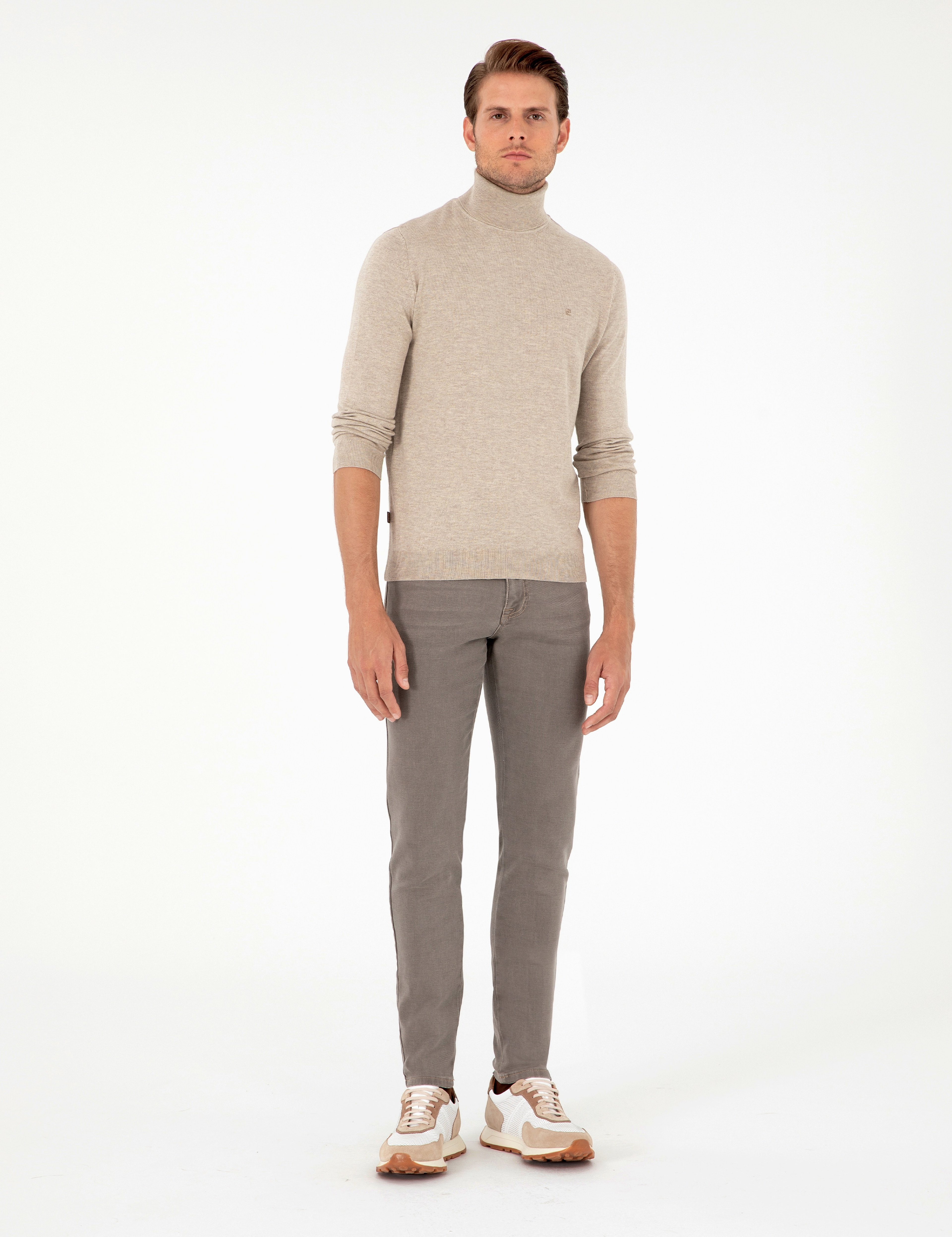 Kum Melanj Slim Fit Balıkçı Yaka Basic Triko Kazak - Image 4