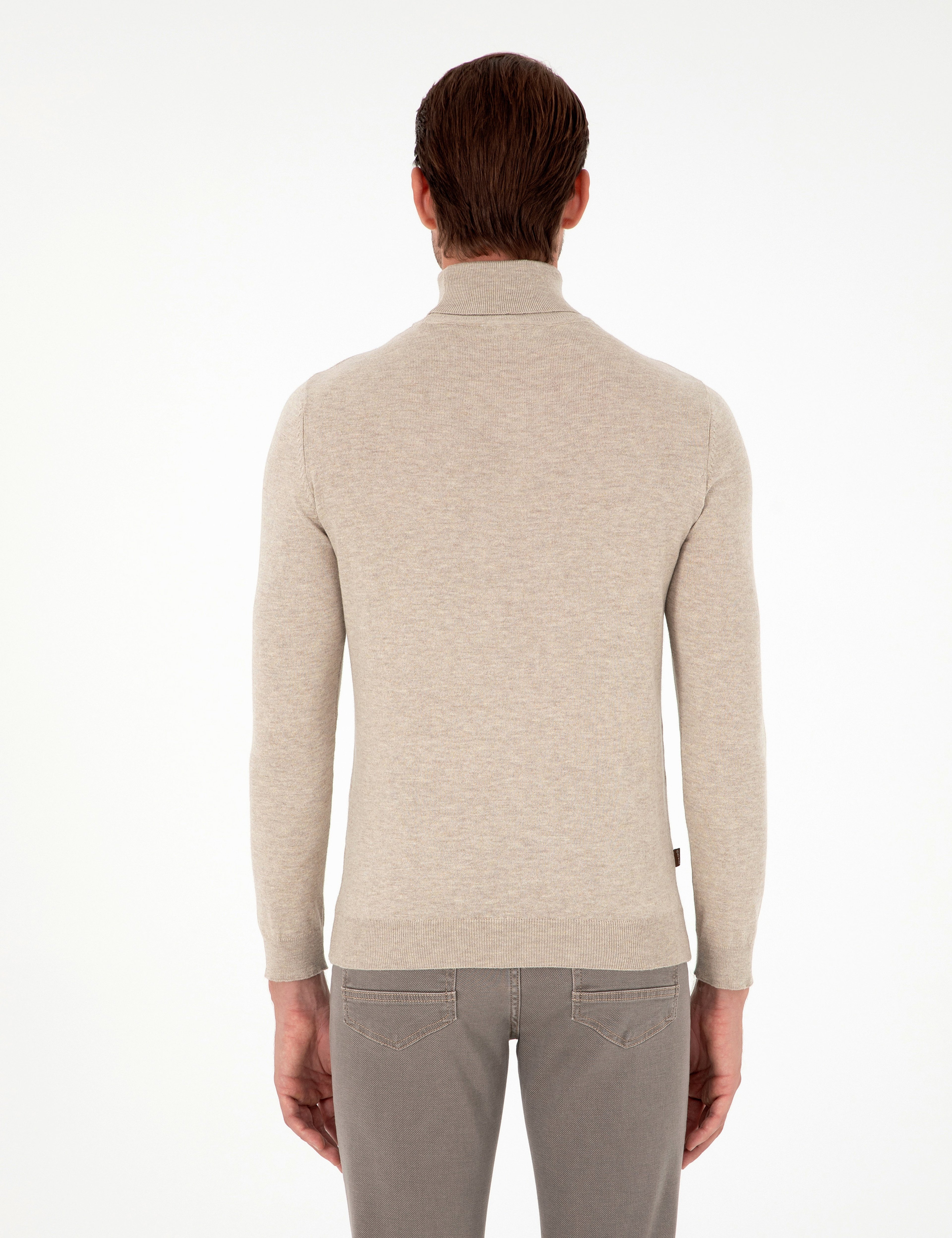 Kum Melanj Slim Fit Balıkçı Yaka Basic Triko Kazak - Image 5