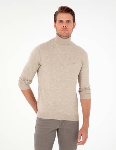 Kum Melanj Slim Fit Balıkçı Yaka Basic Triko Kazak