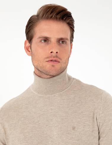 Kum Melanj Slim Fit Balıkçı Yaka Basic Triko Kazak