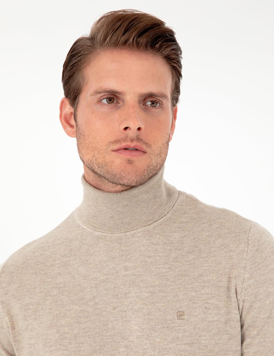 Kum Melanj Slim Fit Balıkçı Yaka Basic Triko Kazak