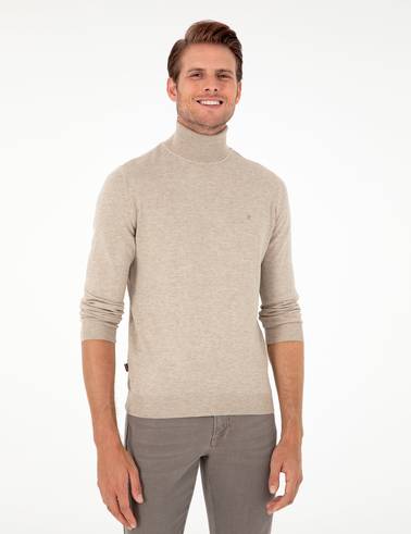 Kum Melanj Slim Fit Balıkçı Yaka Basic Triko Kazak
