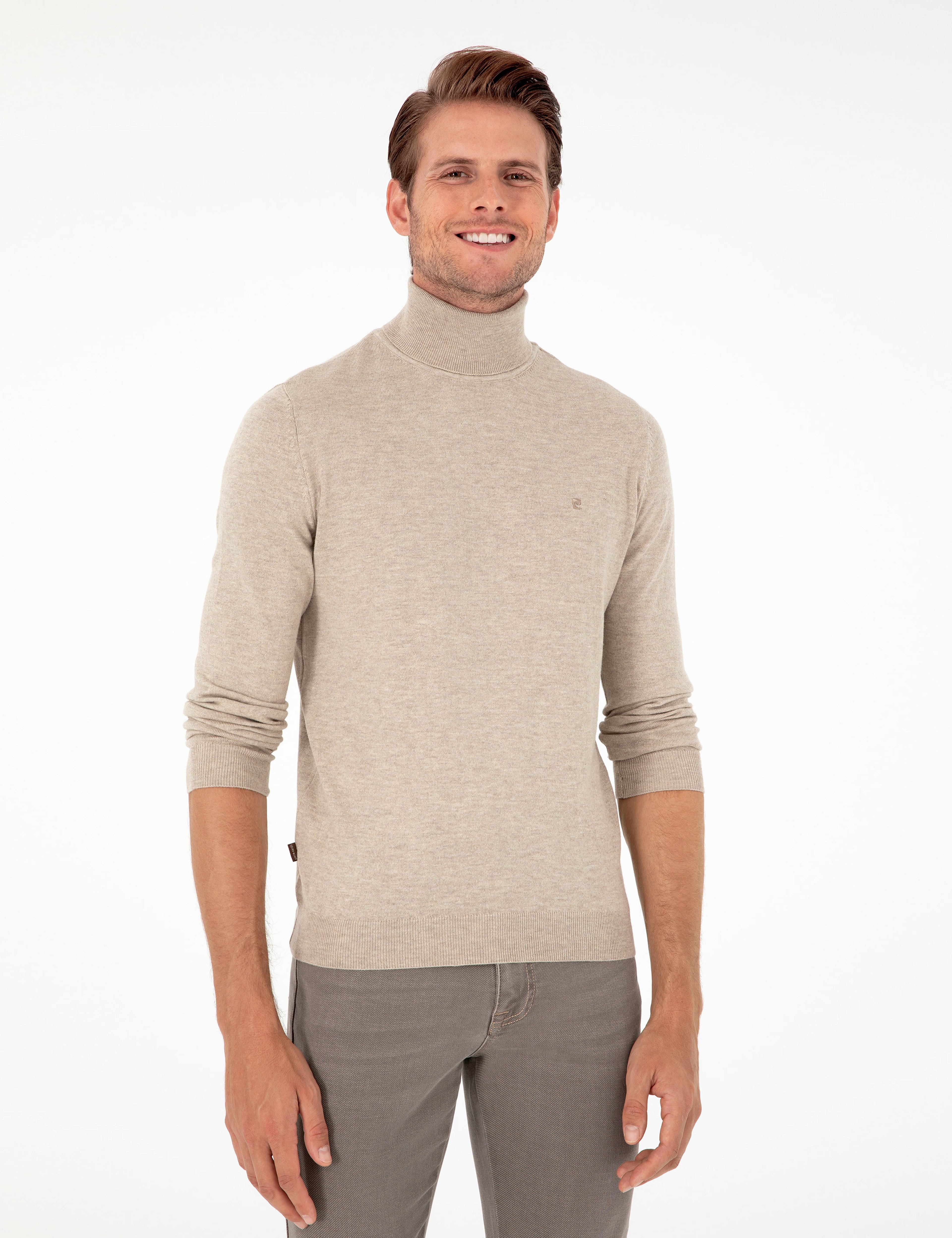 Kum Melanj Slim Fit Balıkçı Yaka Basic Triko Kazak - Image 3