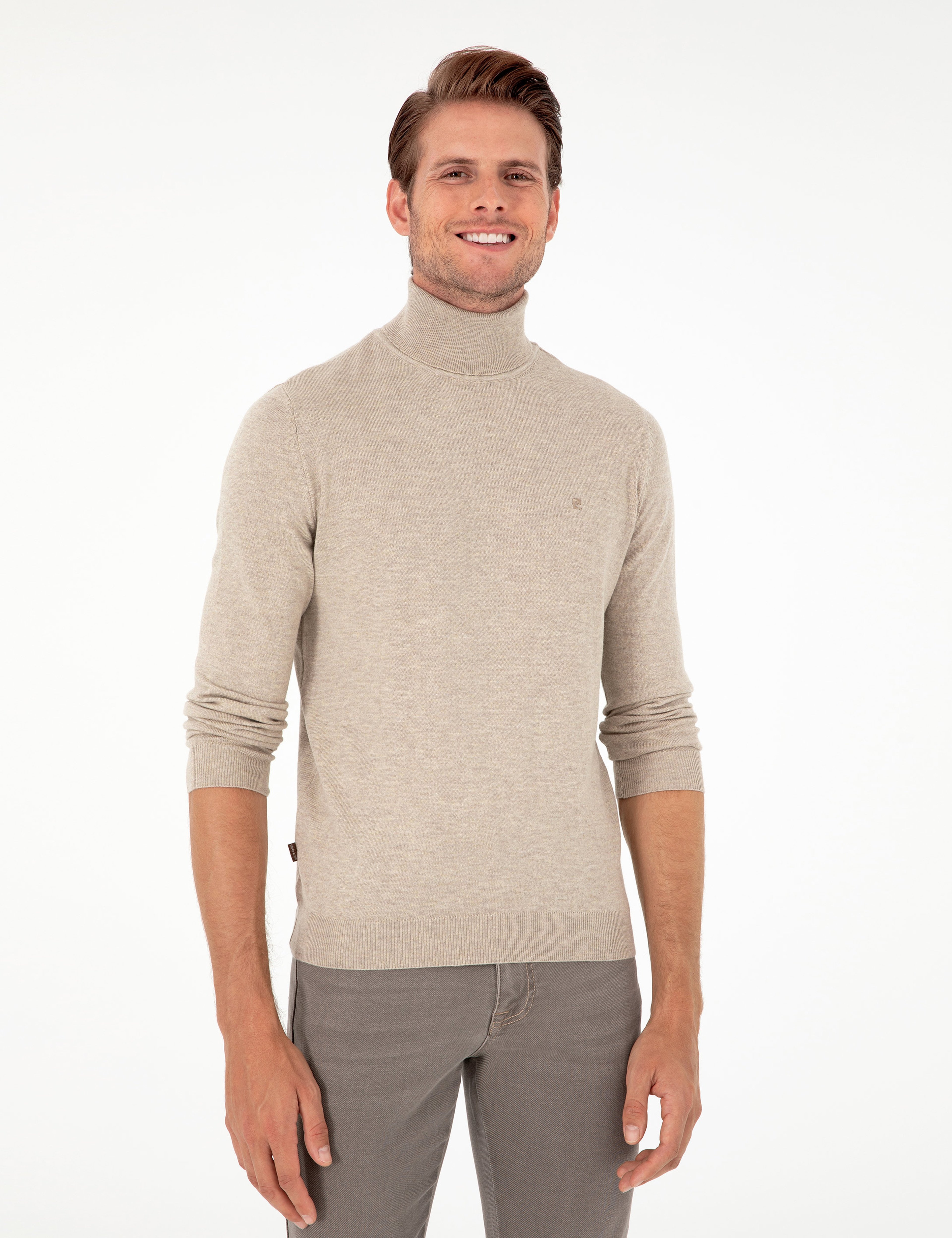 Kum Melanj Slim Fit Balıkçı Yaka Basic Triko Kazak
