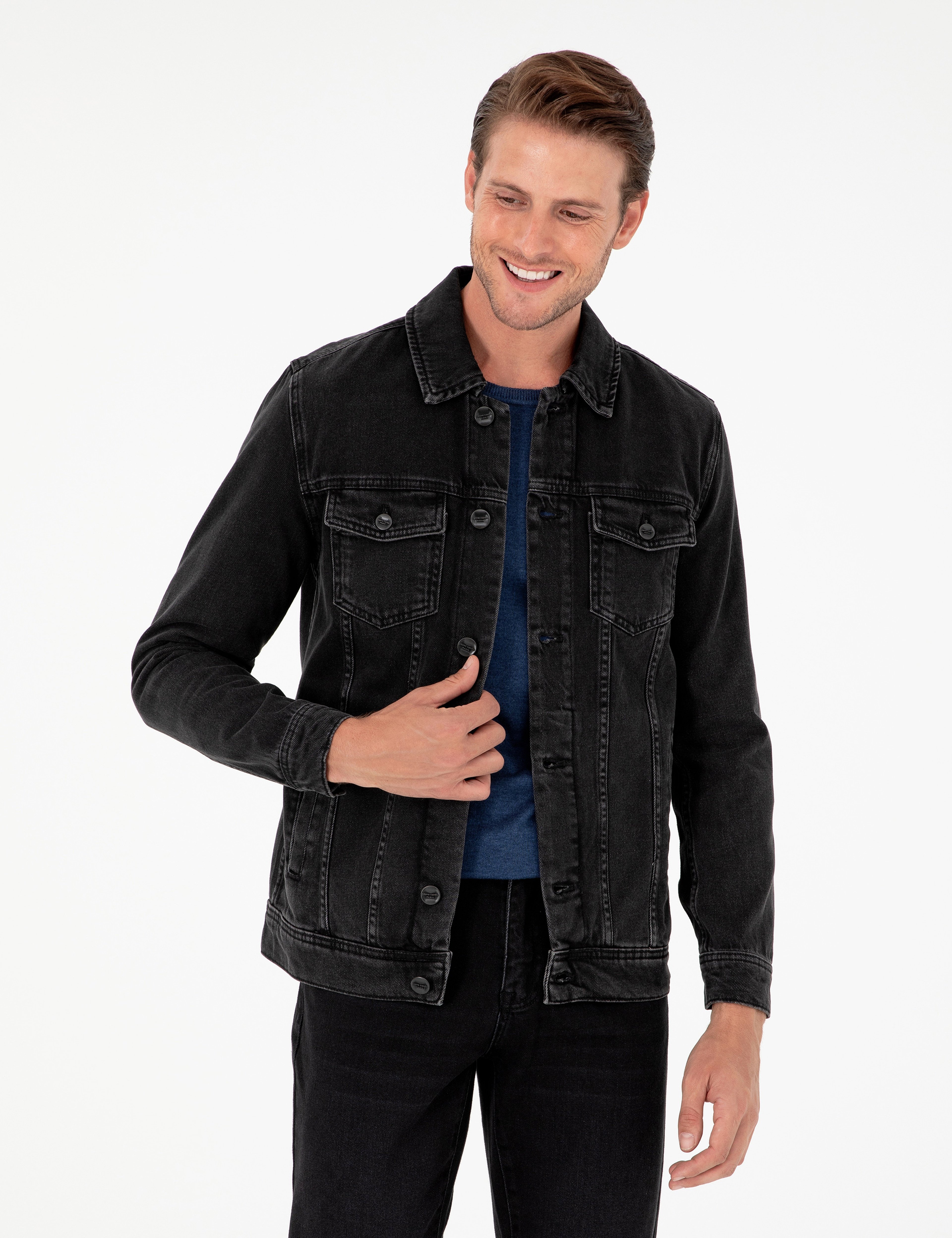 Siyah Slim Fit Jean Ceket - Image 1