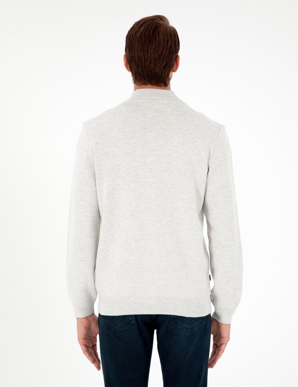 Açık Gri Melanj Regular Fit Fermuarlı Triko Hırka - 50296442028