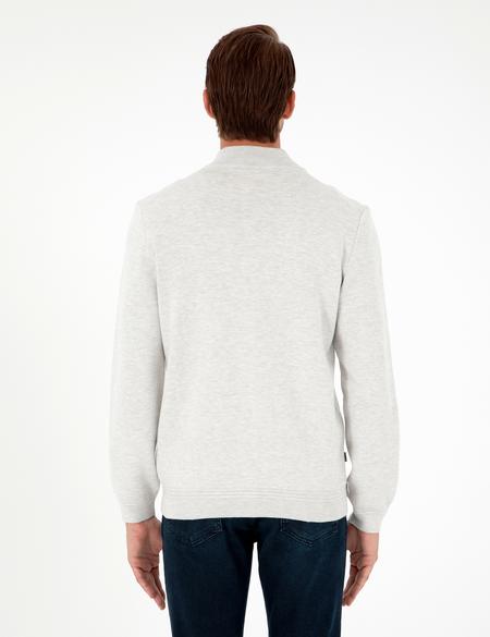 Açık Gri Melanj Regular Fit Fermuarlı Triko Hırka - 50296442028