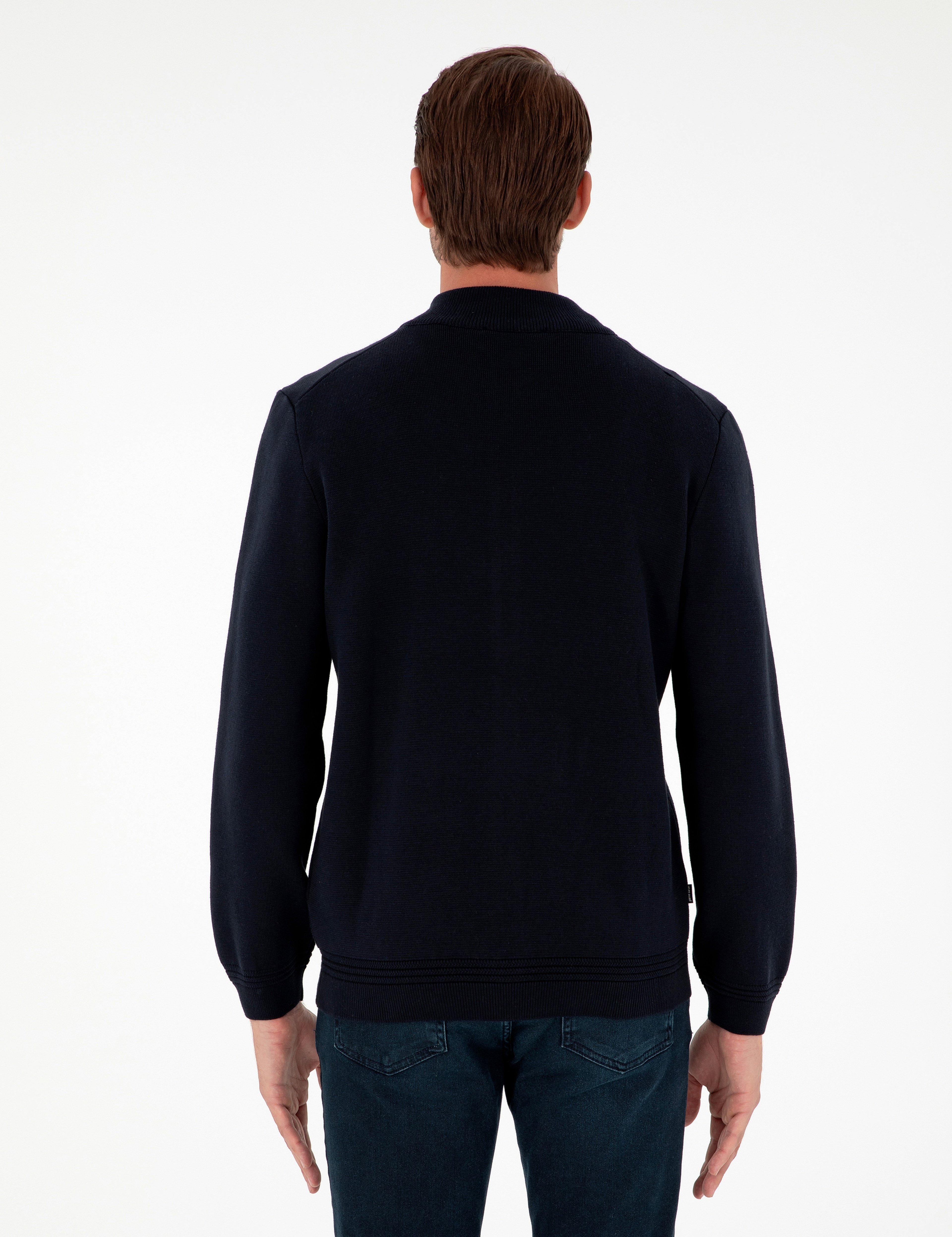 Lacivert Regular Fit Fermuarlı Triko Hırka - Image 5