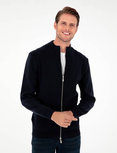 Lacivert Regular Fit Fermuarlı Triko Hırka
