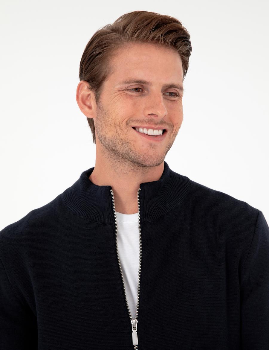 Lacivert Regular Fit Fermuarlı Triko Hırka