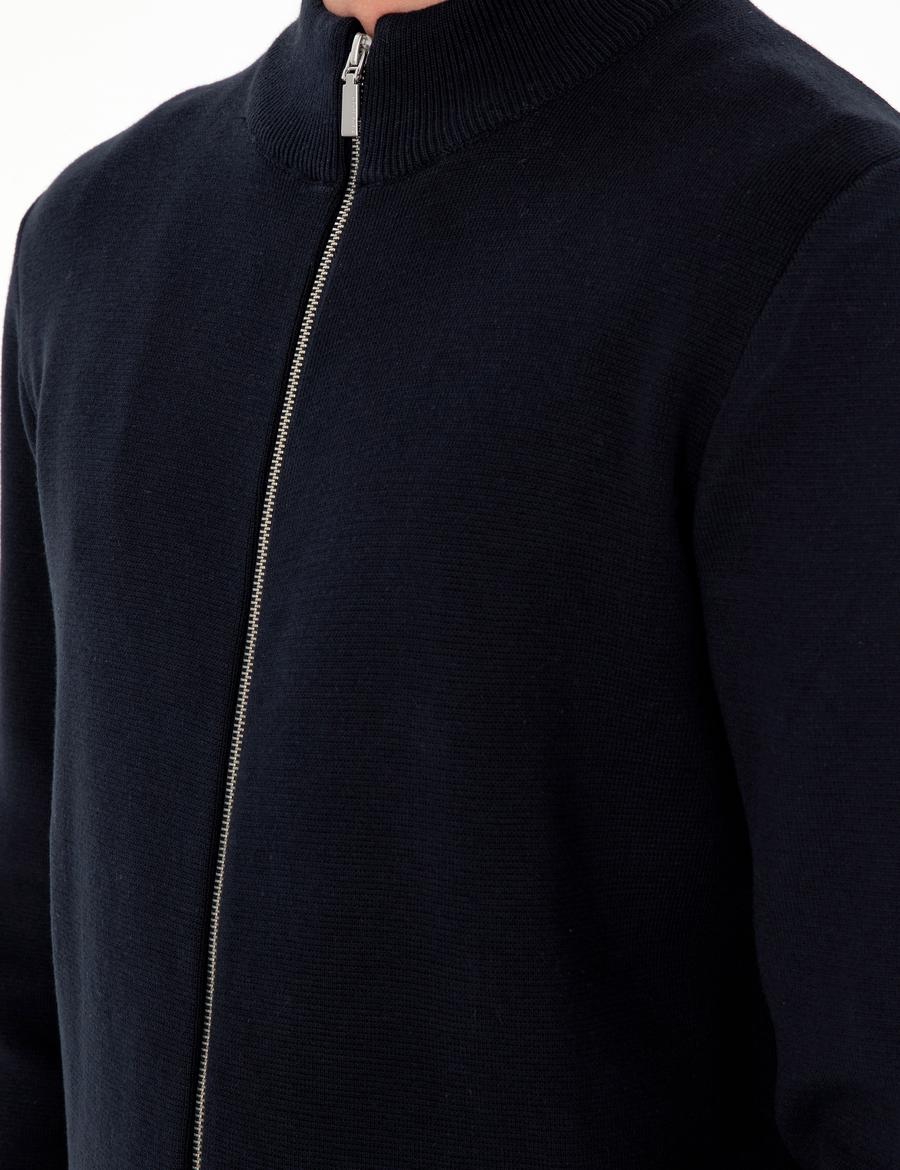 Lacivert Regular Fit Fermuarlı Triko Hırka