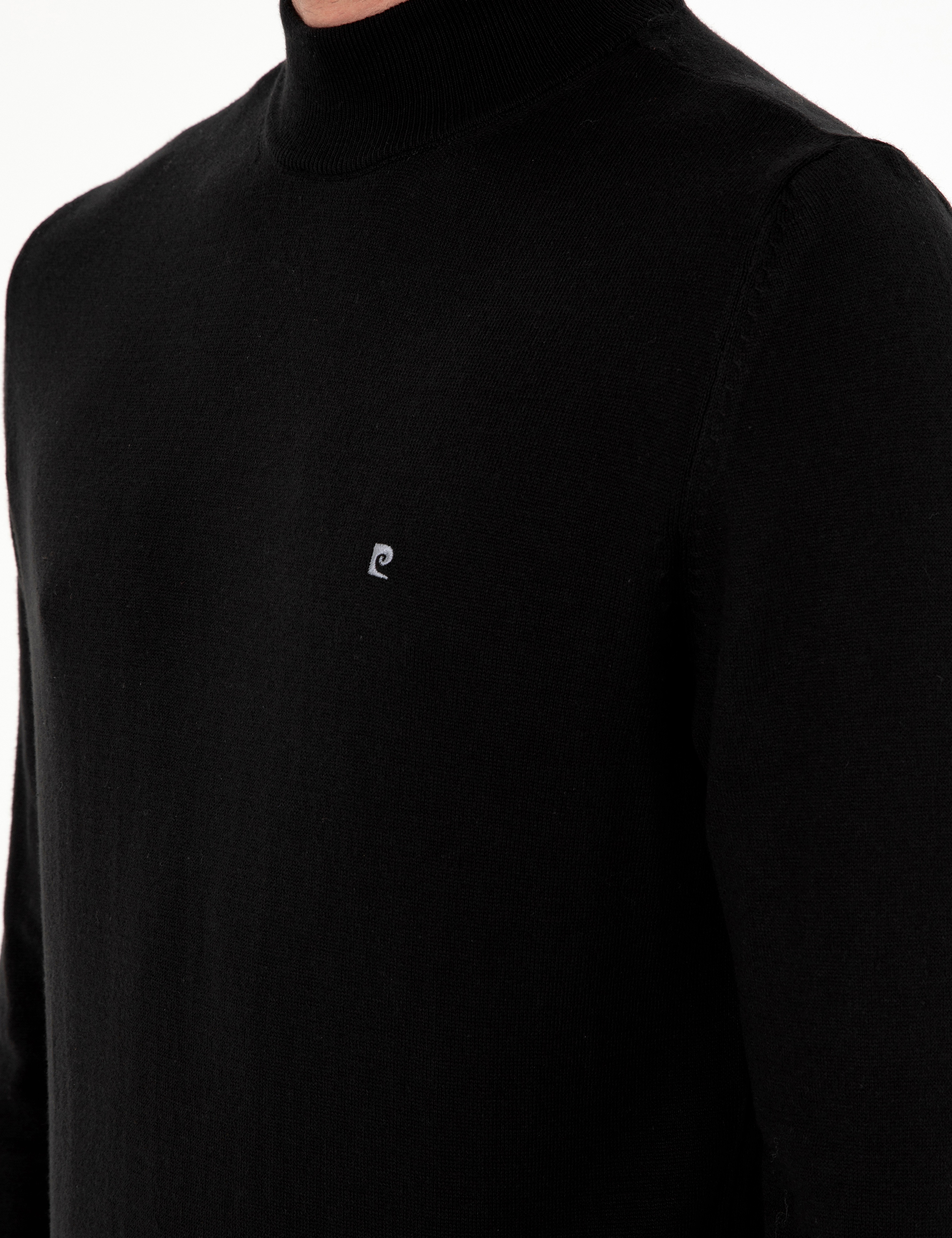 Siyah Slim Fit Yarım Balıkçı Yaka Basic Triko Kazak