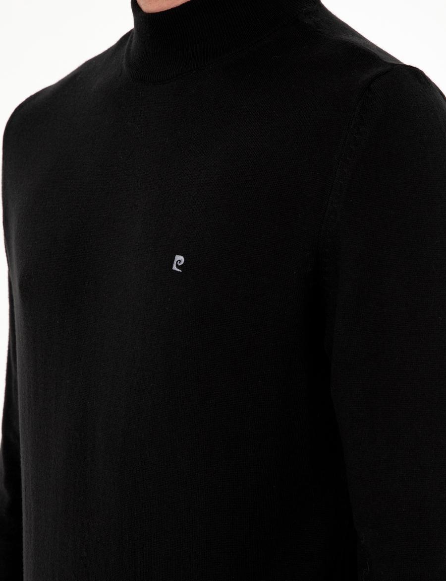 Siyah Slim Fit Yarım Balıkçı Yaka Basic Triko Kazak