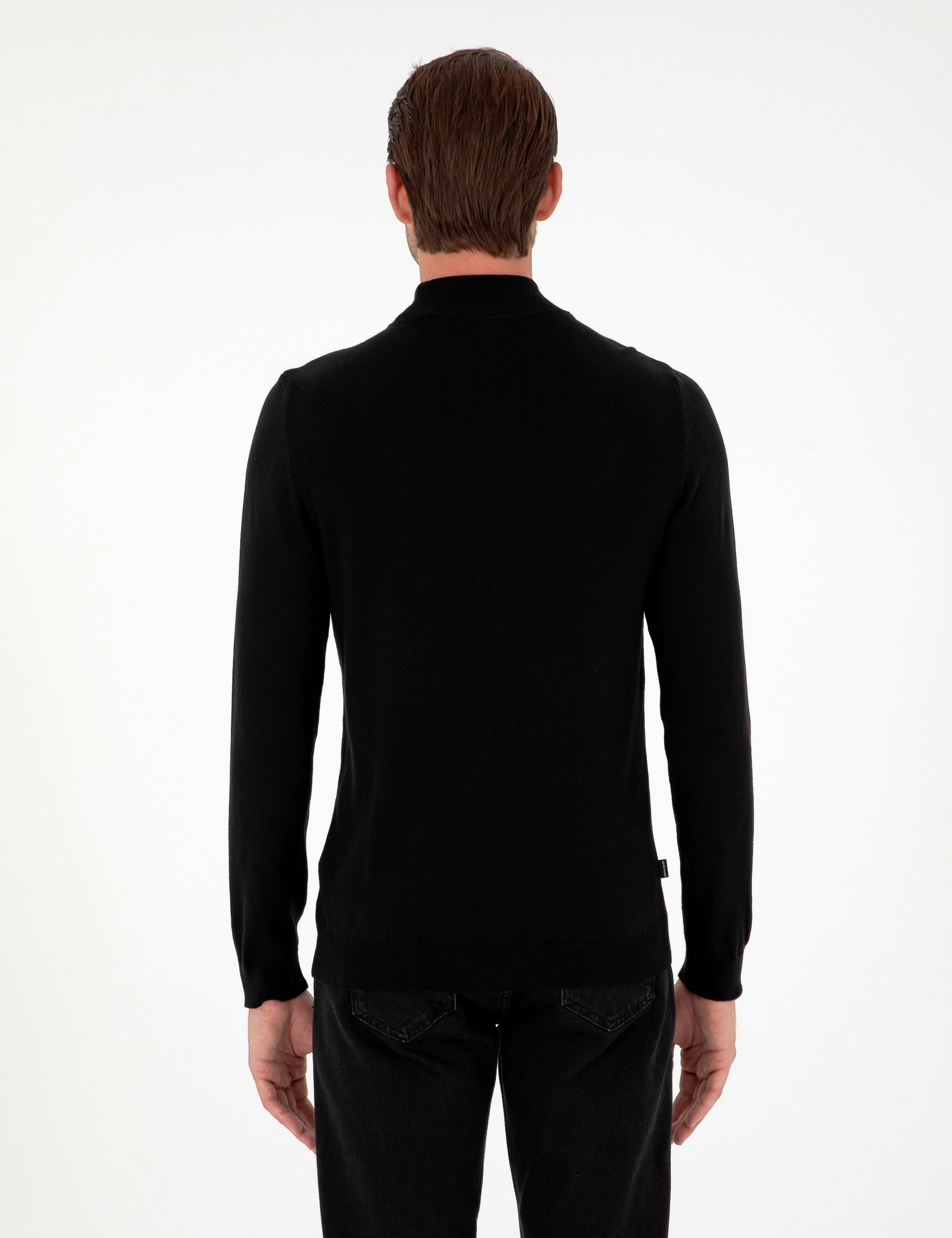 Siyah Slim Fit Yarım Balıkçı Yaka Basic Triko Kazak