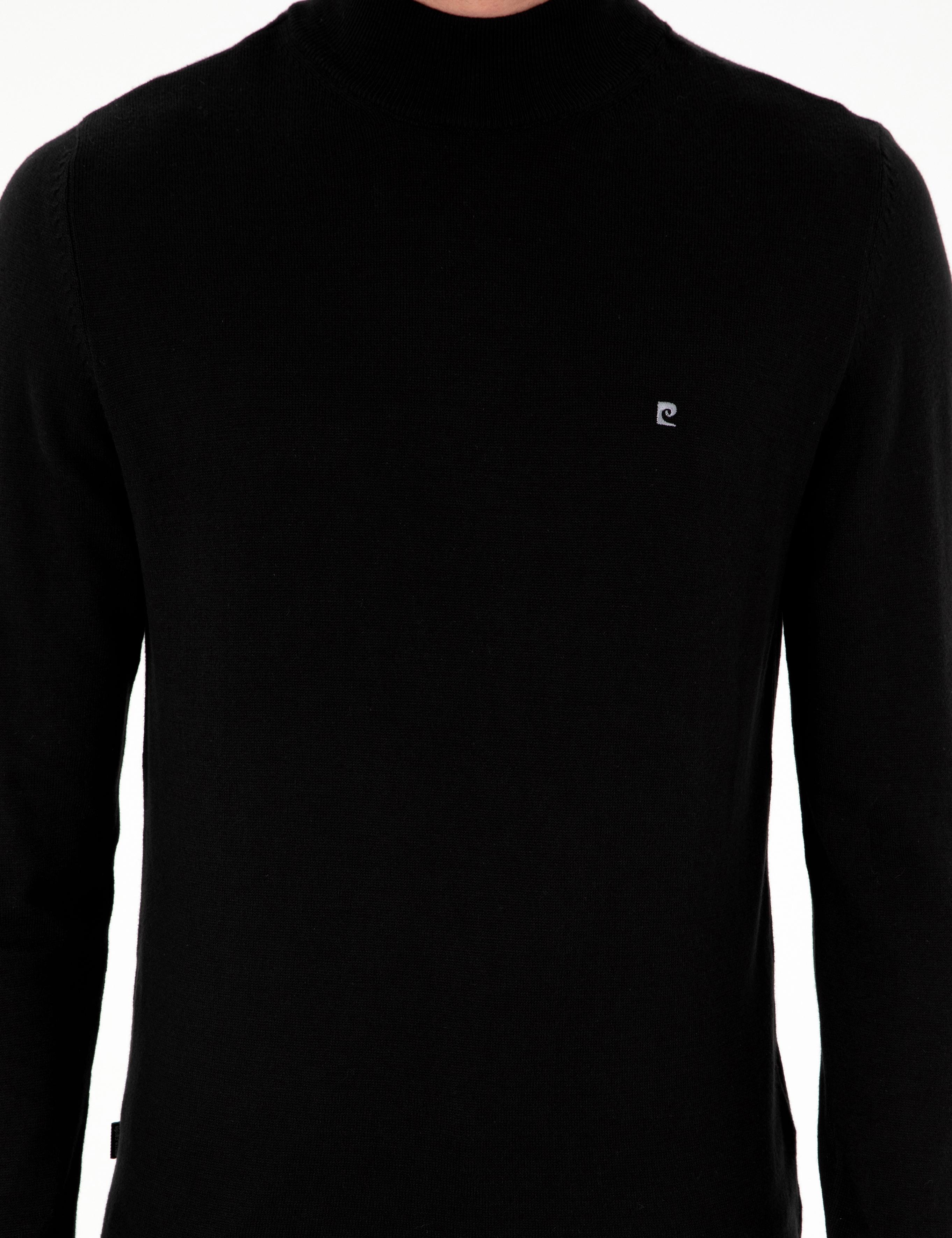 Siyah Slim Fit Yarım Balıkçı Yaka Basic Triko Kazak