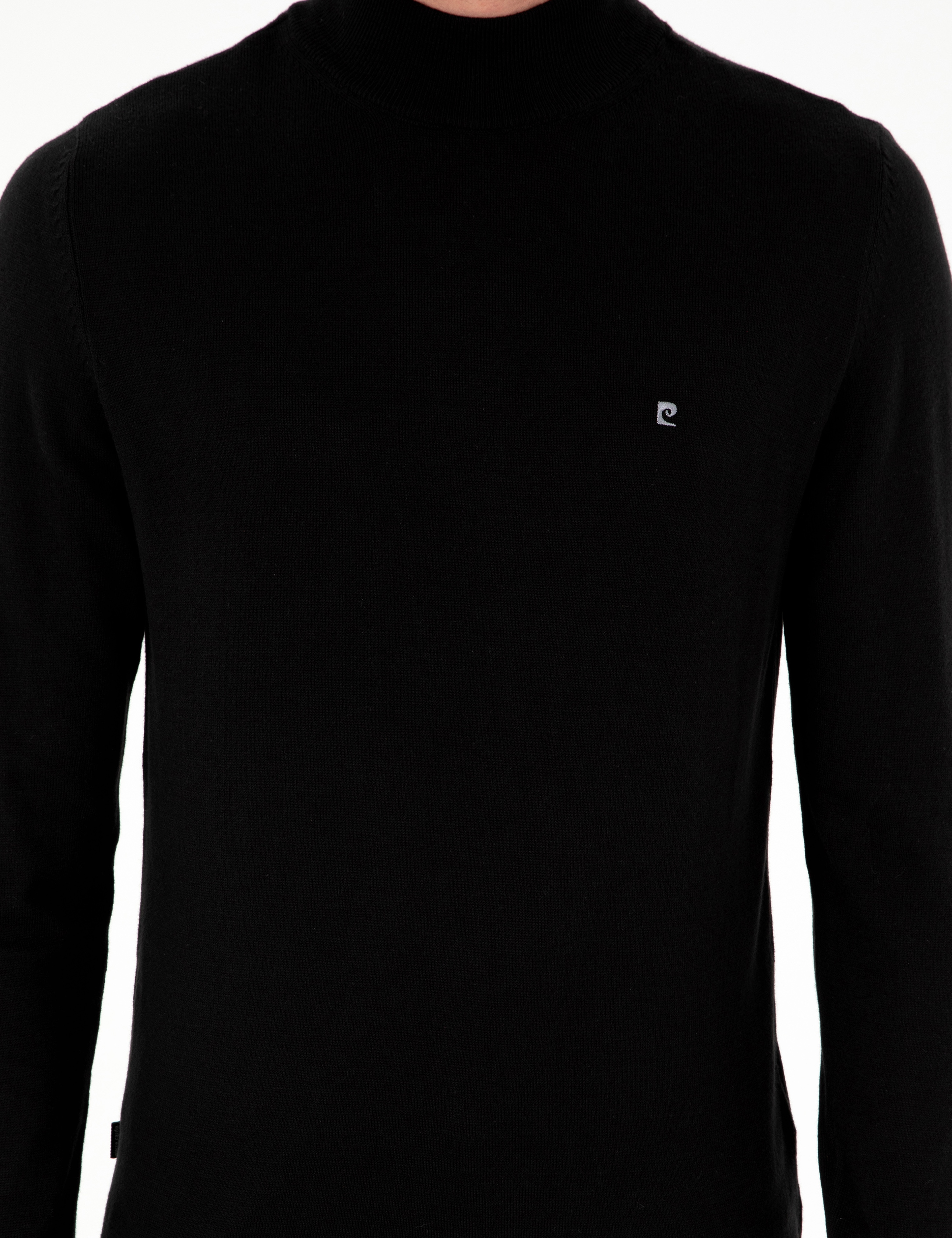Siyah Slim Fit Yarım Balıkçı Yaka Basic Triko Kazak
