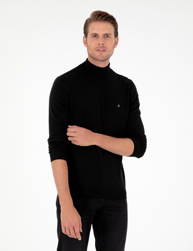 Siyah Slim Fit Yarım Balıkçı Yaka Basic Triko Kazak