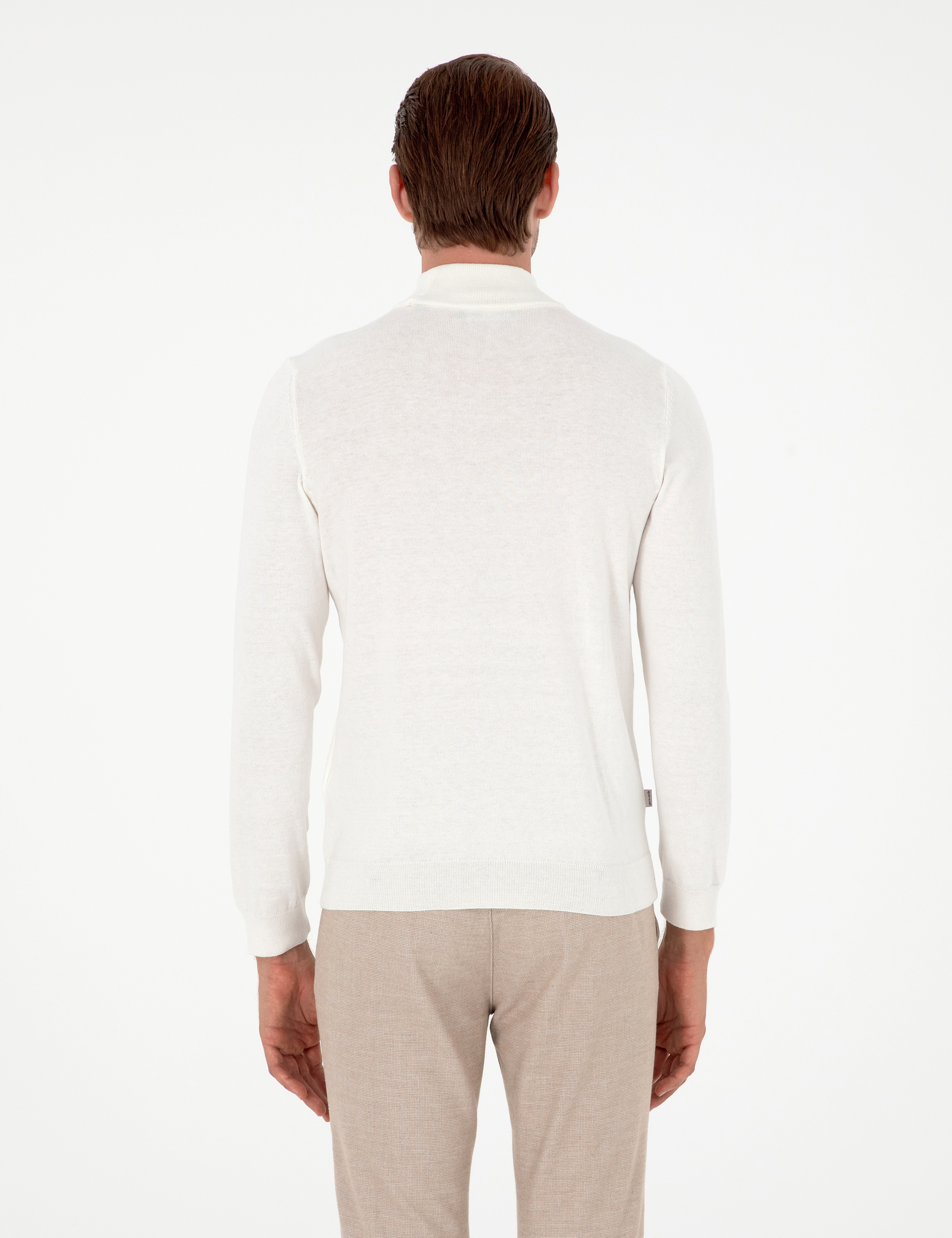 Ekru Slim Fit Yarım Balıkçı Yaka Basic Triko Kazak - Image 5