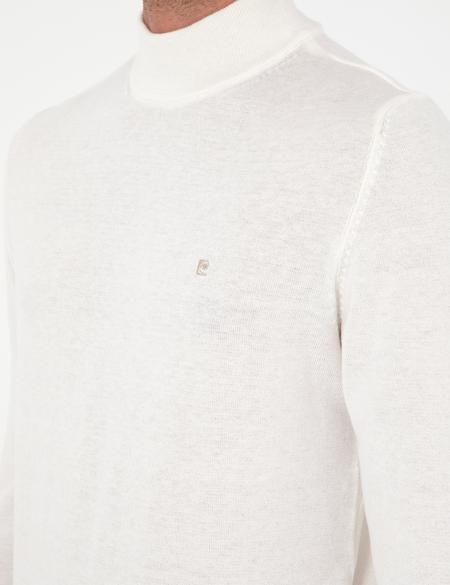 Ekru Slim Fit Yarım Balıkçı Yaka Basic Triko Kazak - 50296614007