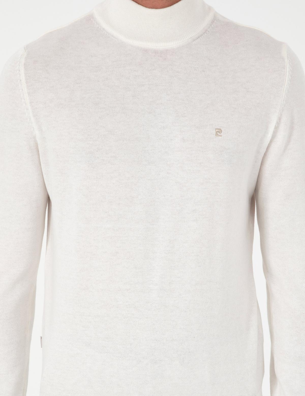 Ekru Slim Fit Yarım Balıkçı Yaka Basic Triko Kazak - 50296614007