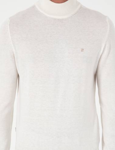 Ekru Slim Fit Yarım Balıkçı Yaka Basic Triko Kazak