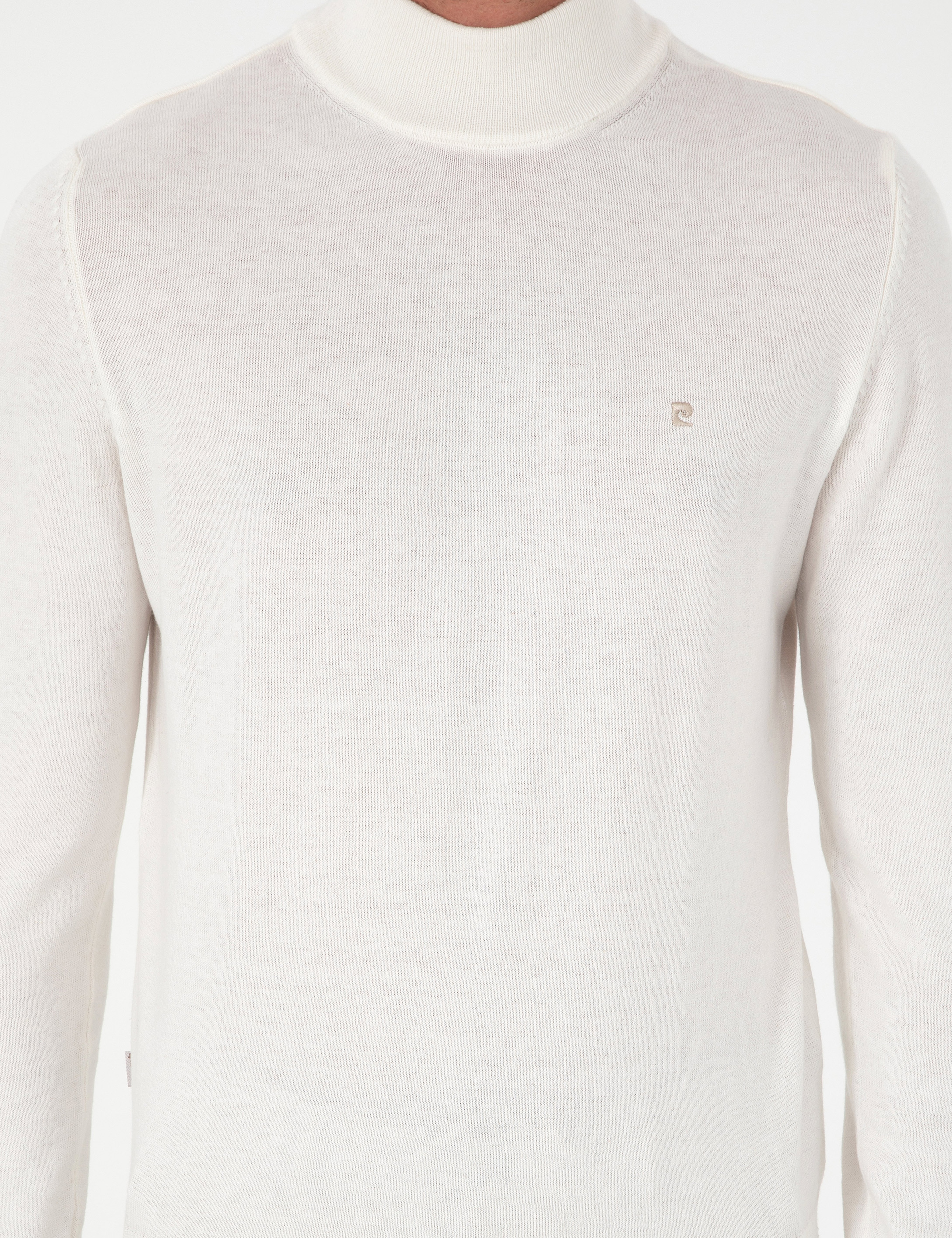 Ekru Slim Fit Yarım Balıkçı Yaka Basic Triko Kazak - Image 6