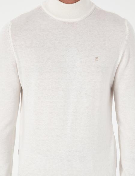 Ekru Slim Fit Yarım Balıkçı Yaka Basic Triko Kazak - 50296614007