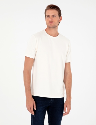 Ekru Regular Fit Bisiklet Yaka Tişört