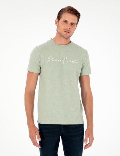 Yeşil Slim Fit Bisiklet Yaka Tişört