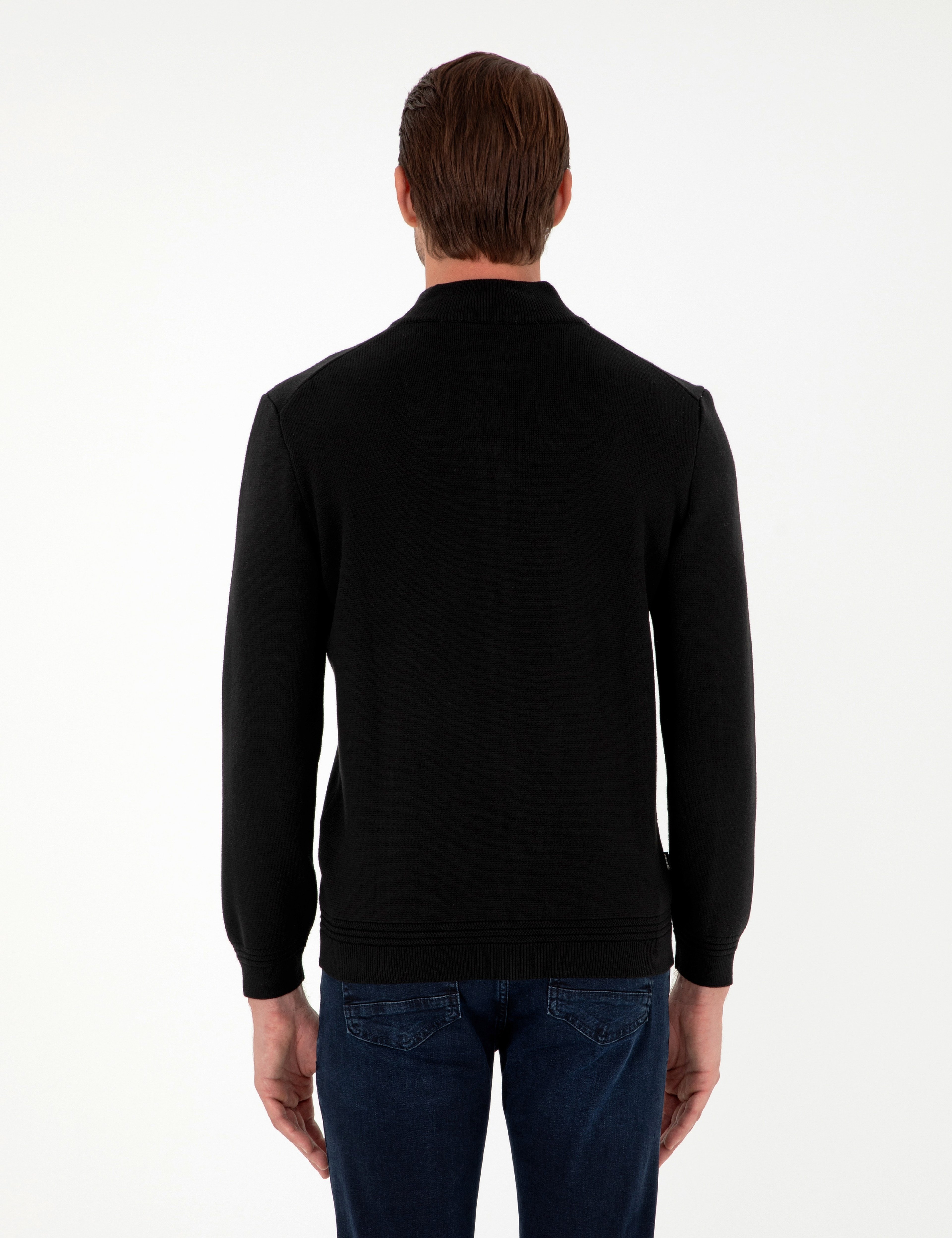 Siyah Regular Fit Fermuarlı Triko Hırka - Image 5
