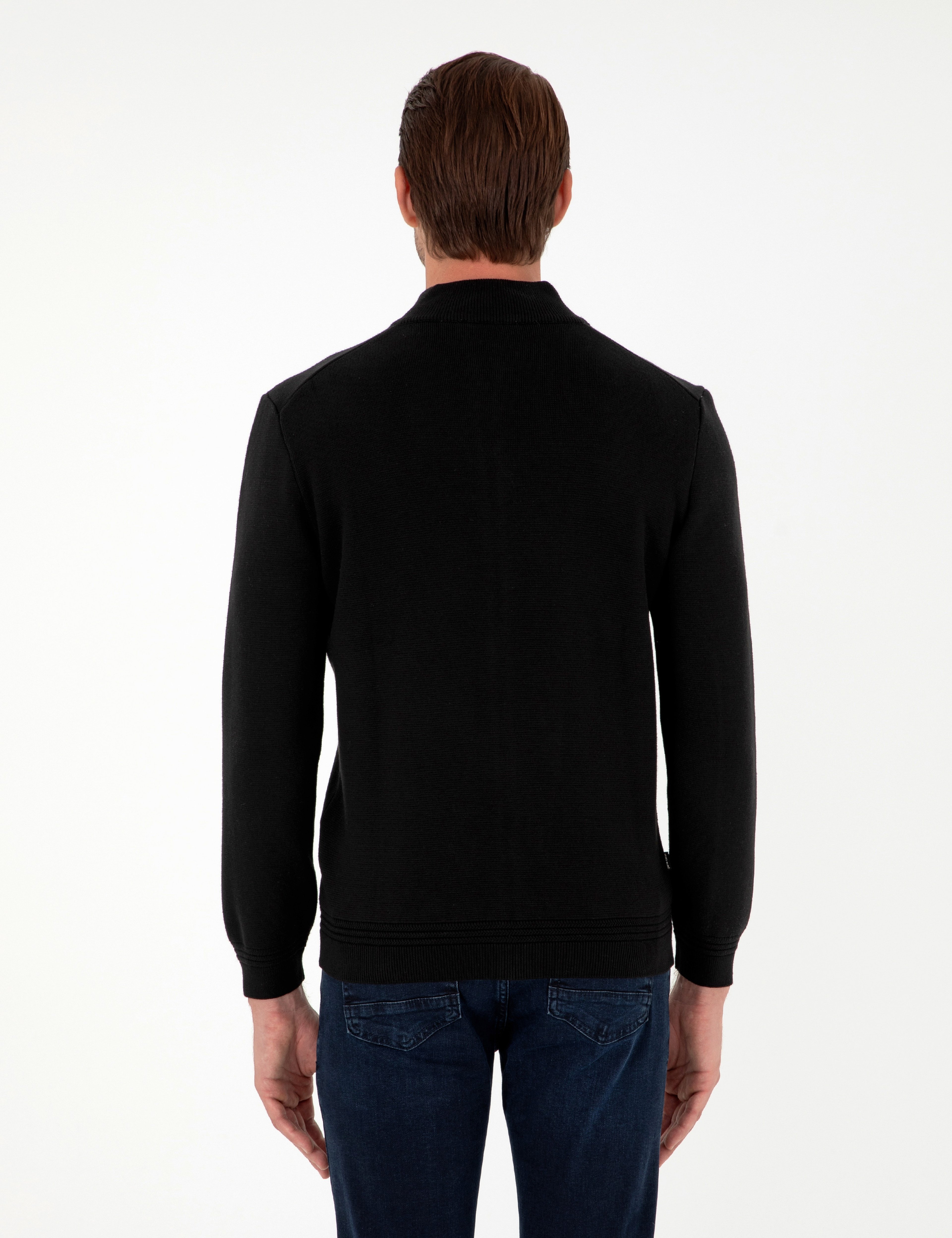 Siyah Regular Fit Fermuarlı Triko Hırka