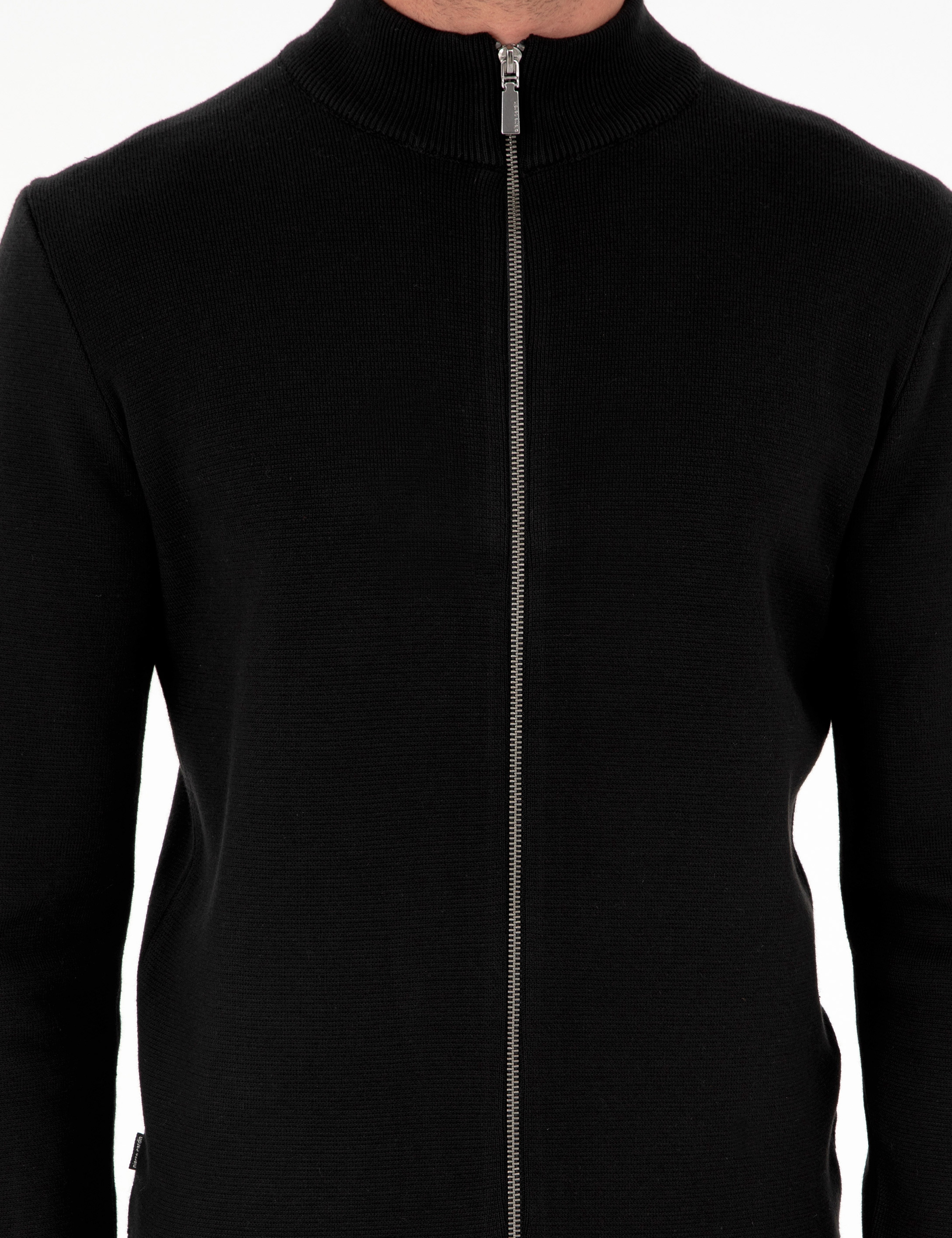Siyah Regular Fit Fermuarlı Triko Hırka - Image 6