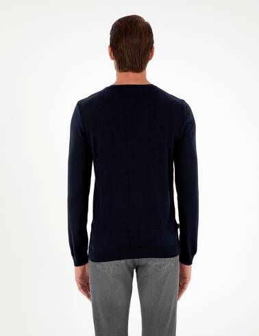 Lacivert Slim Fit Bisiklet Yaka Basic Triko Kazak