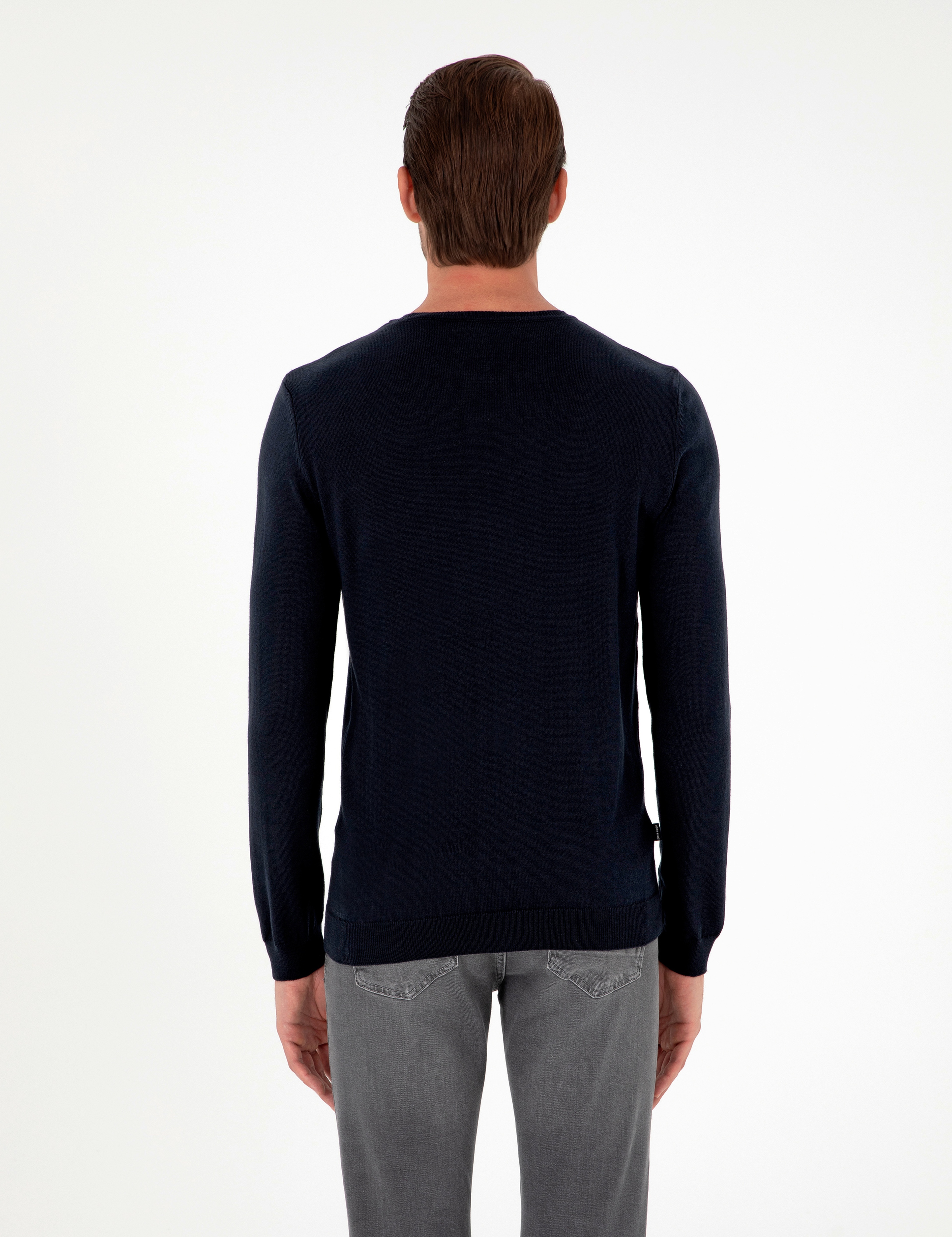 Lacivert Slim Fit Bisiklet Yaka Basic Triko Kazak - Image 5