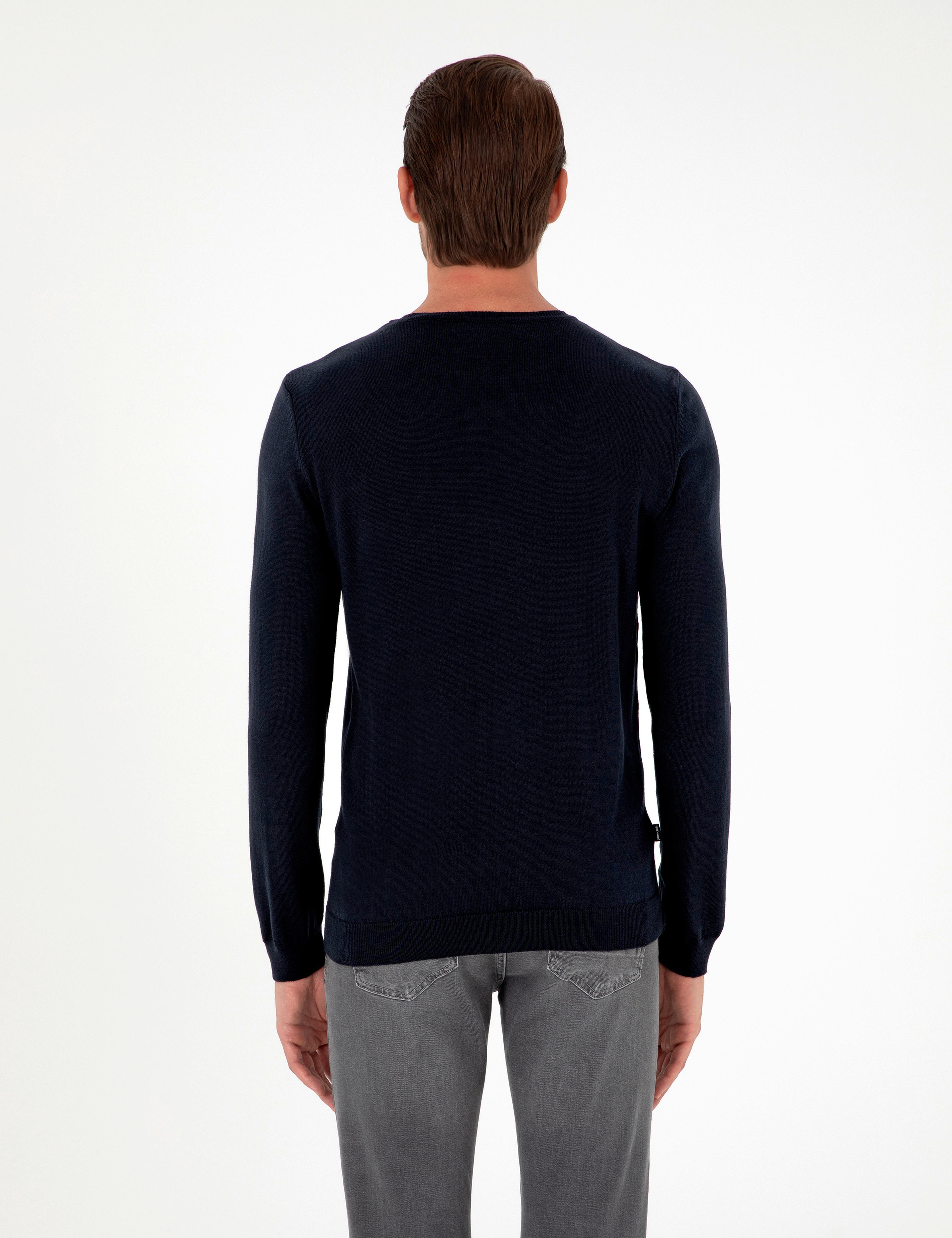 Lacivert Slim Fit Bisiklet Yaka Basic Triko Kazak