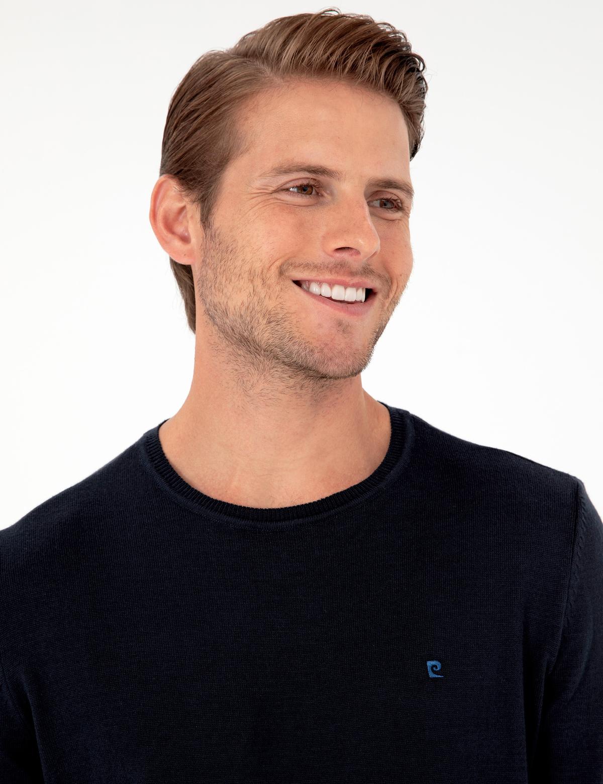 Lacivert Slim Fit Bisiklet Yaka Basic Triko Kazak - 50296621019