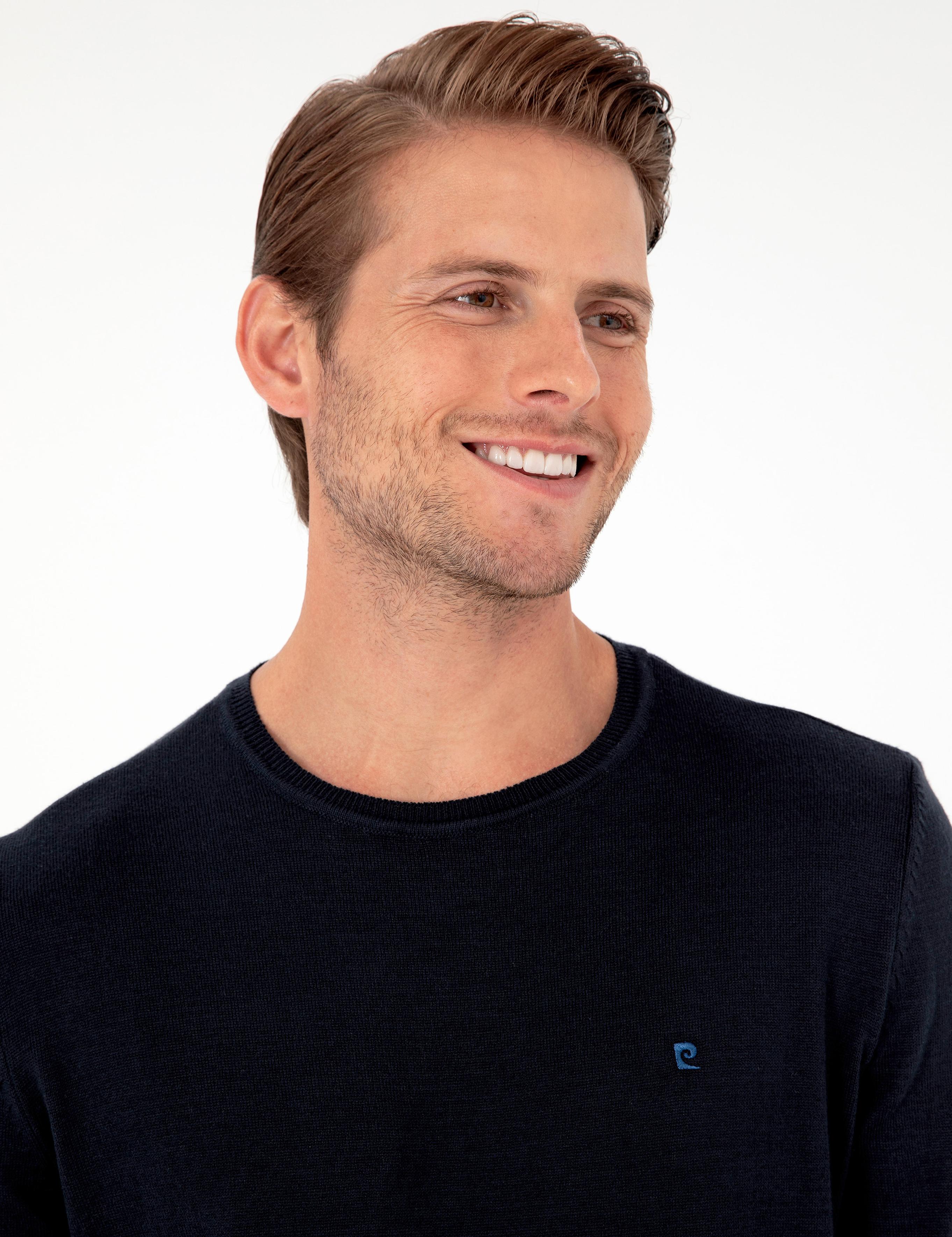 Lacivert Slim Fit Bisiklet Yaka Basic Triko Kazak