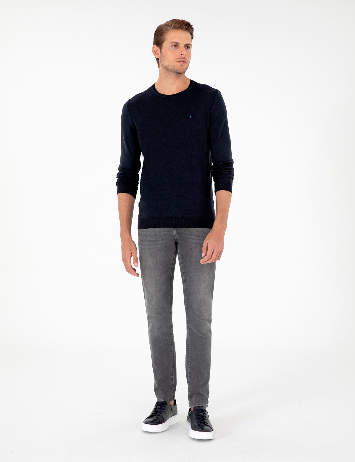 Lacivert Slim Fit Bisiklet Yaka Basic Triko Kazak - 50296621019