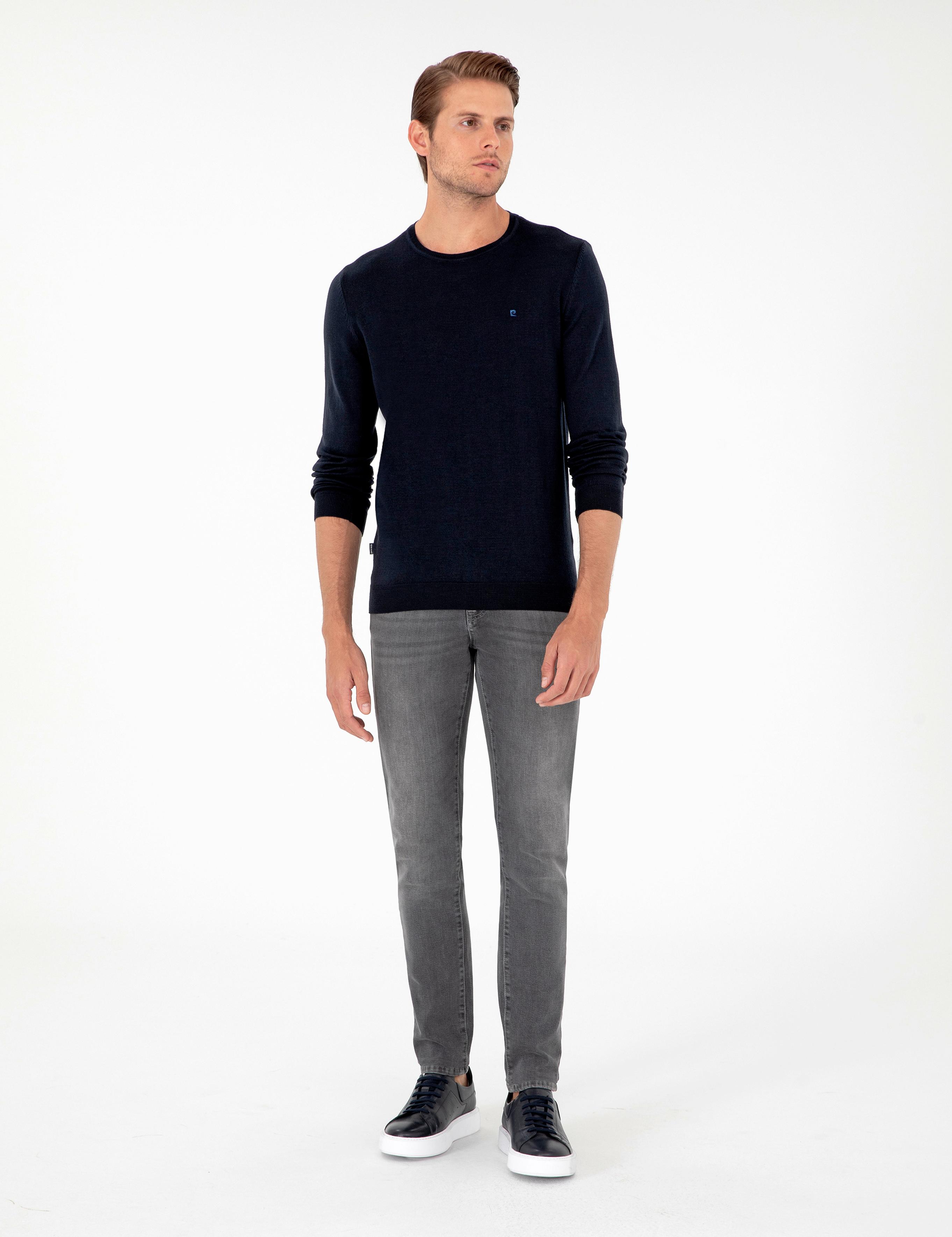 Lacivert Slim Fit Bisiklet Yaka Basic Triko Kazak