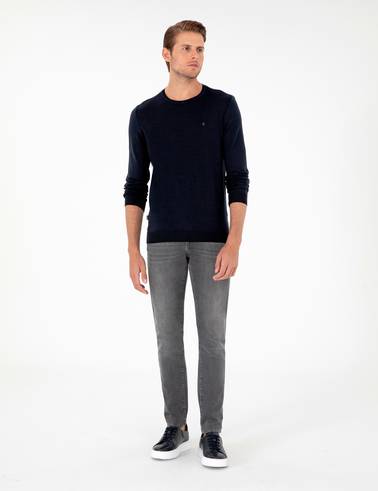 Lacivert Slim Fit Bisiklet Yaka Basic Triko Kazak