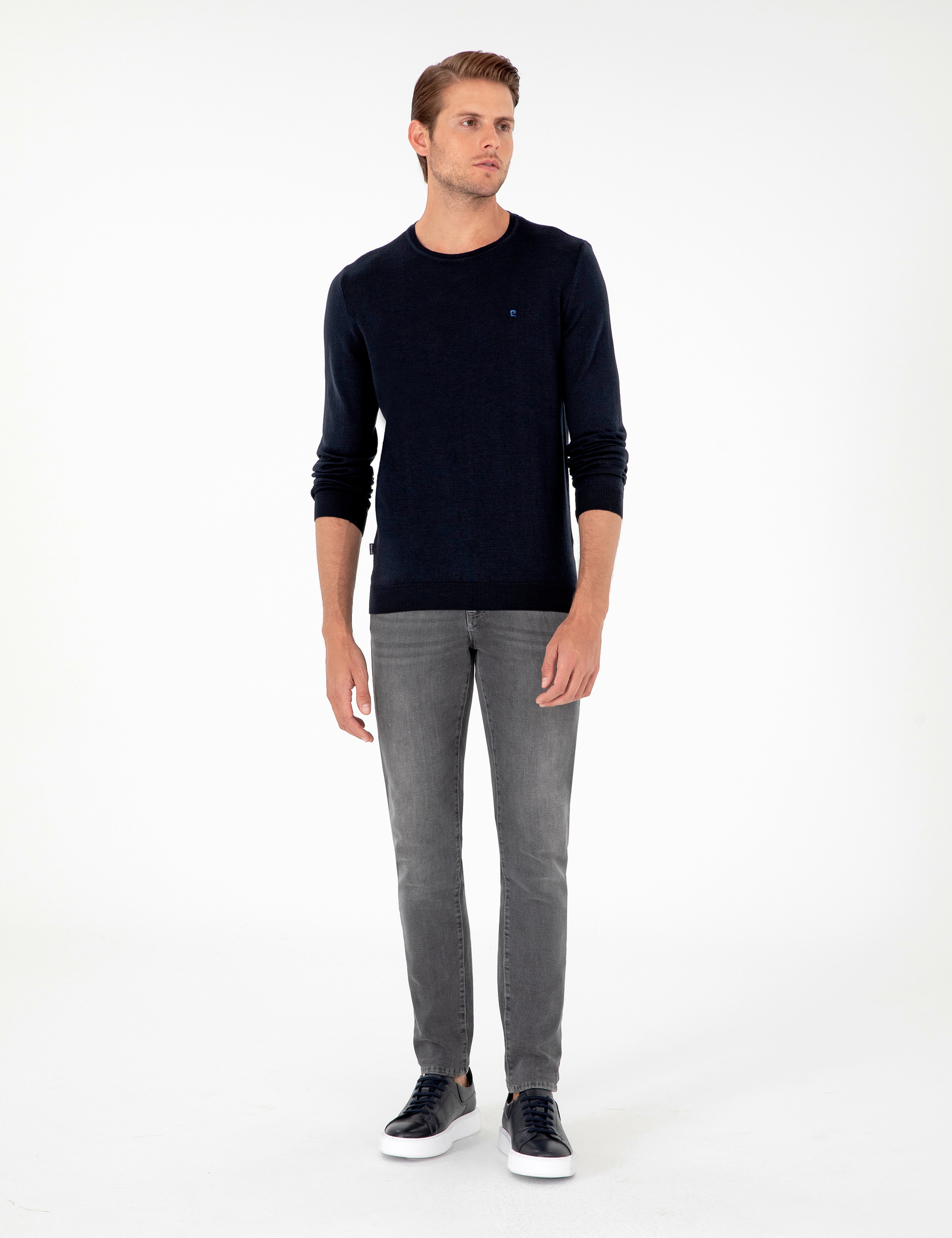 Lacivert Slim Fit Bisiklet Yaka Basic Triko Kazak