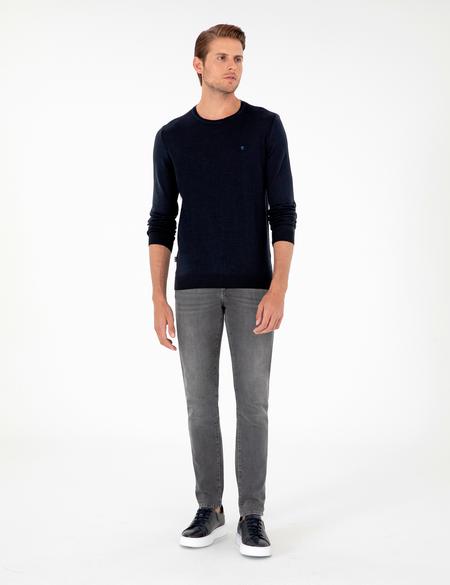 Lacivert Slim Fit Bisiklet Yaka Basic Triko Kazak - 50296621019