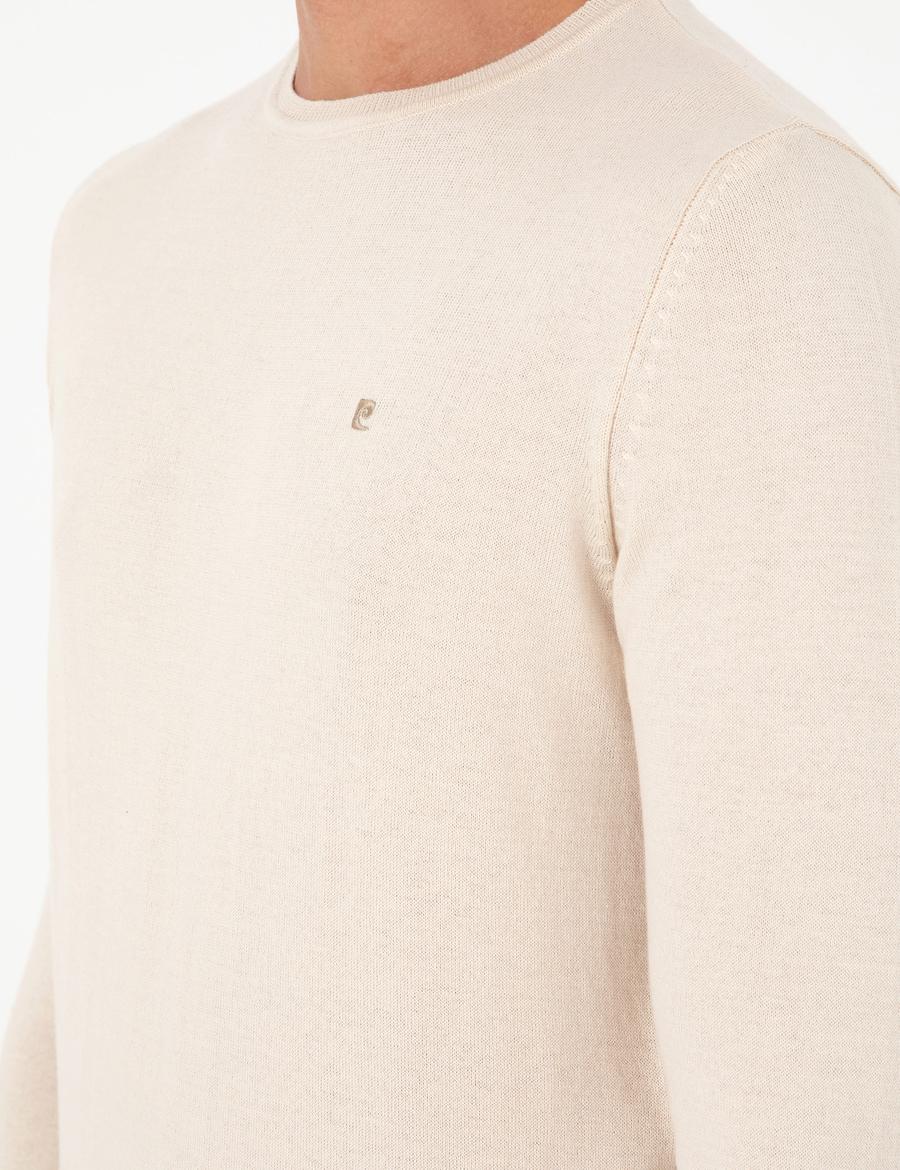 Bej Slim Fit Bisiklet Yaka Basic Triko Kazak