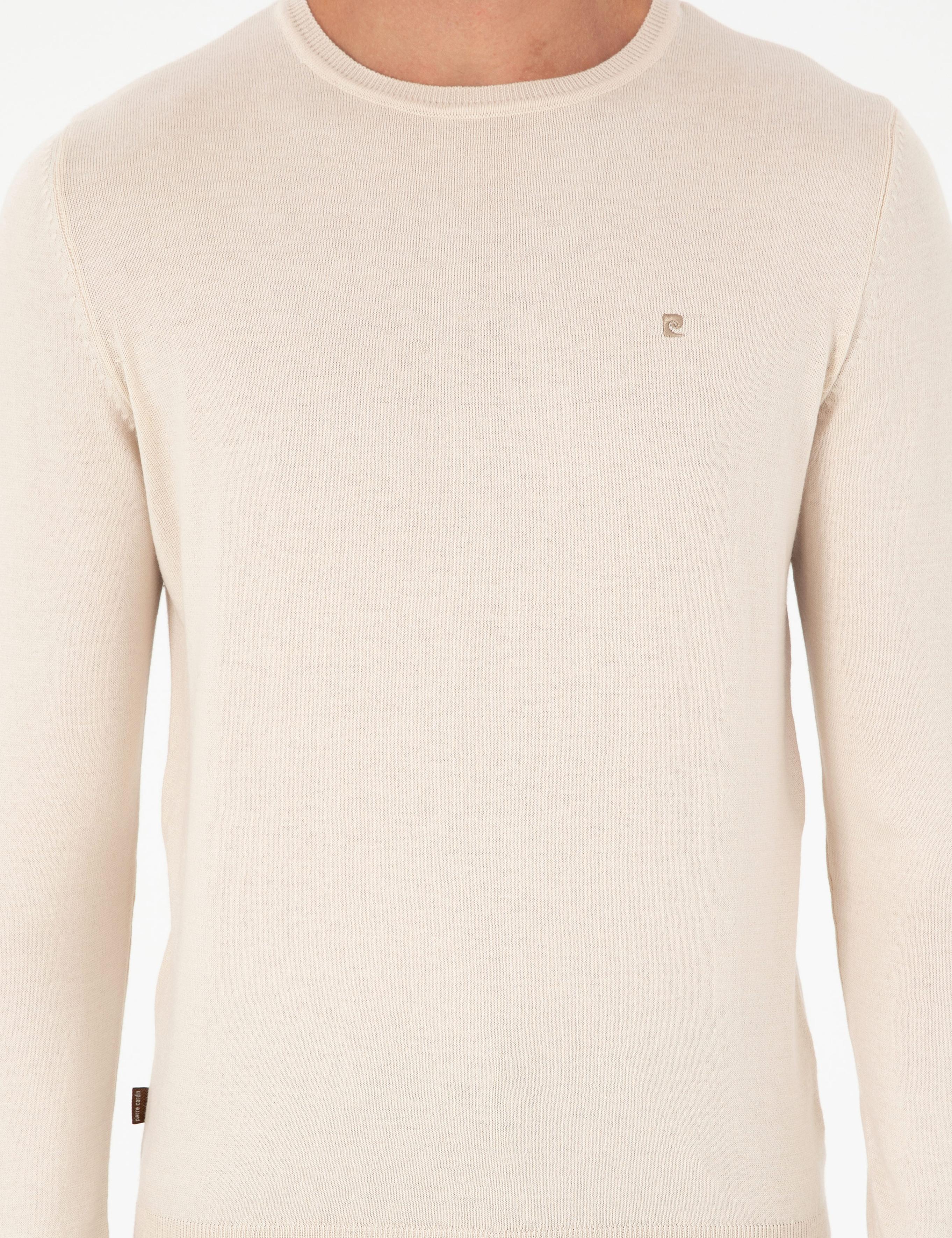 Bej Slim Fit Bisiklet Yaka Basic Triko Kazak