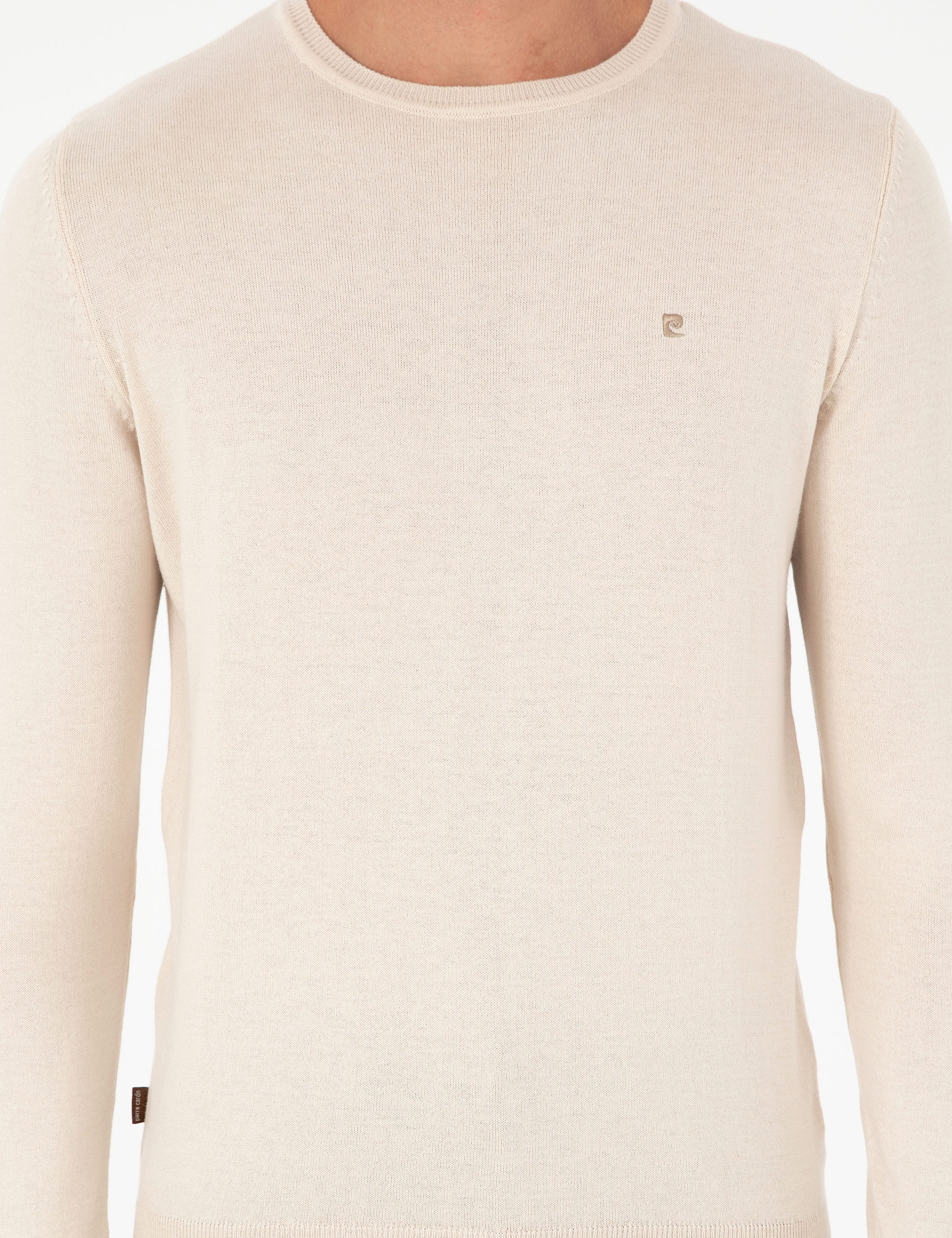 Bej Slim Fit Bisiklet Yaka Basic Triko Kazak - Image 6